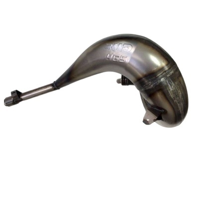 Tubo de escape metálico prateado com gravação UP 0045