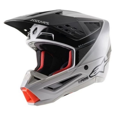 capacete motocross branco e preto com interior vermelho