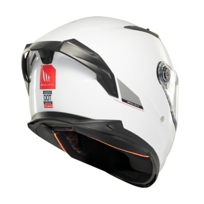 Capacete integral branco com detalhes em preto e cinza e viseira transparente