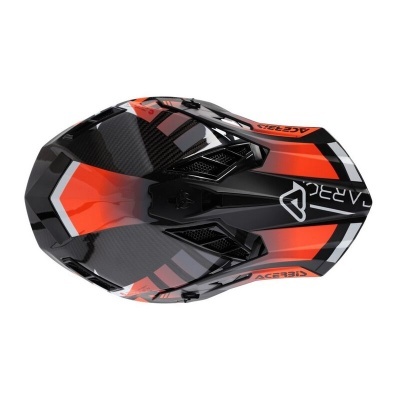 Capacete preto, vermelho e branco com texto ACERBIS