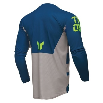 Camisola desportiva azul escuro e cinza com detalhes verdes