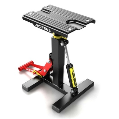 Elevador de motos preto com detalhes em amarelo e vermelho e marca ACERBIS