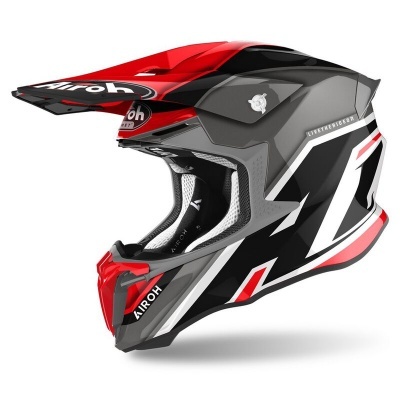 capacete off-road motocross vermelho cinza preto branco visor aireado