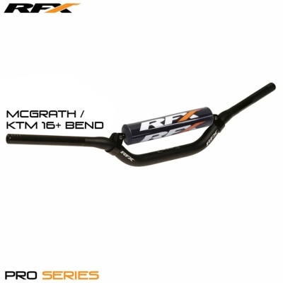 Guiador metálico preto com almofada RFX e texto MCGRATH / KTM 16+ BEND