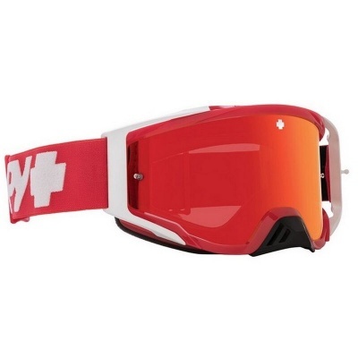 Óculos de proteção vermelhos com tira elástica vermelha e texto branco