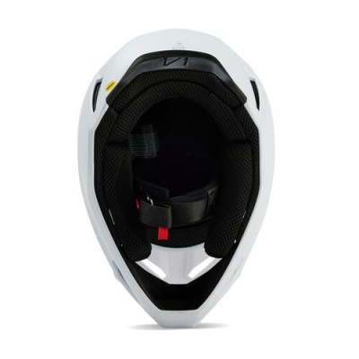 Capacete branco para moto visto de cima com interior acolchoado preto.