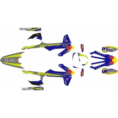 Kit de autocolantes para moto colorido com textos e números