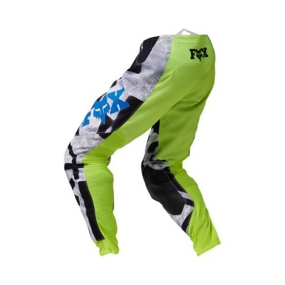 Calças de motocross verde com preto, cinzento e azul com logo FXR
