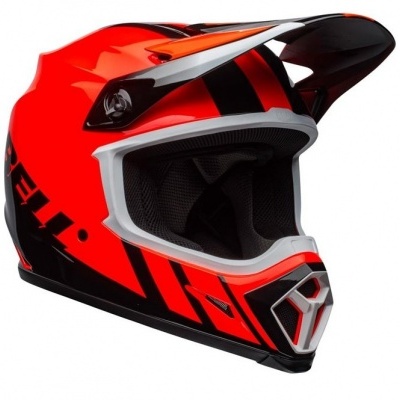 Capacete integral vermelho, preto e branco para motocross com viseira e entrada de ar frontal