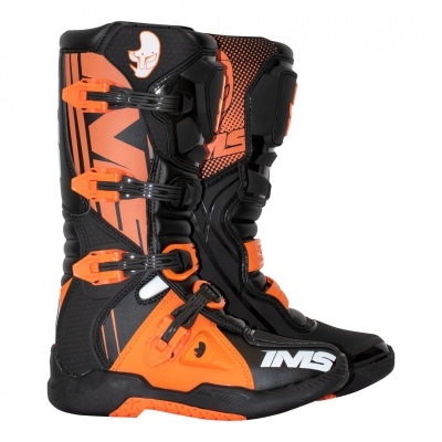 Botas IMS para motocross preto e laranja com fechos ajustáveis