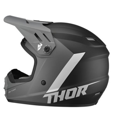 Capacete integral para motocross preto fosco com logo THOR cinzento