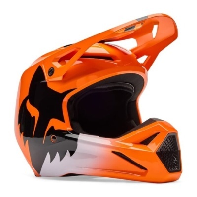 Capacete de motocross laranja e preto com viseira
