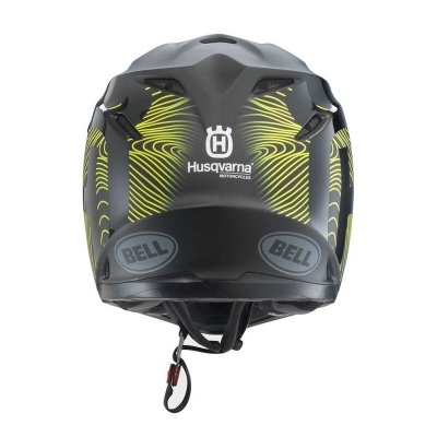 Capacete preto com detalhes amarelos da Husqvarna para motociclismo