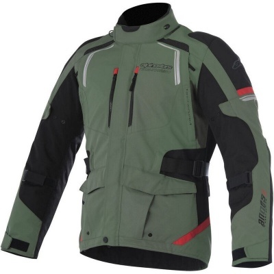 Casaco de mota ALPINESTARS verde caqui e preto com detalhes vermelhos e brancos