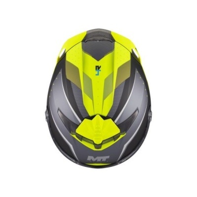 Capacete de motociclista preto, cinza e amarelo fluorescente com detalhes geométricos
