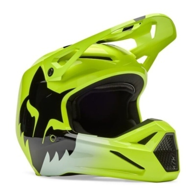 Capacete motocross integral verde fluorescente com detalhes pretos e brancos