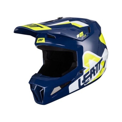 Capacete integral azul com amarelo e branco LEATT para motocross