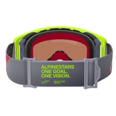 Óculos de proteção desportivos verdes com correia cinzenta e texto verde