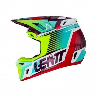 Capacete integral colorido com texto LEATT lateral