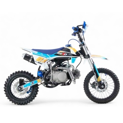 Motocross infantil Rex Moto 21X azul, amarelo e branco com pneus de borracha preta