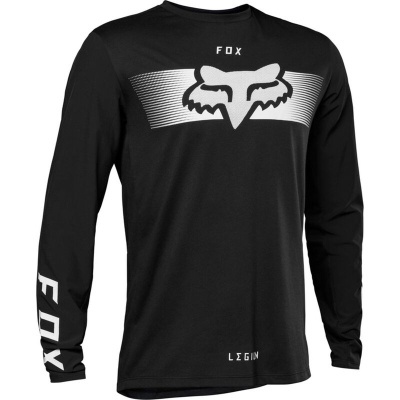 Camisola preta de manga comprida com logótipo FOX branco no peito e texto nas mangas.