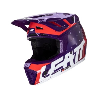 Capacete integral LEATT roxo, laranja e branco para motocross