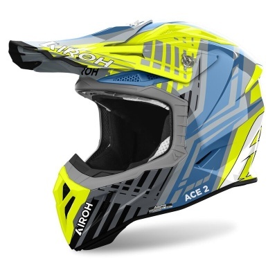 Capacete de motocross AIROH ACE 2 azul, amarelo neon e preto