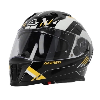 Capacete integral ACERBIS preto, branco e amarelo com viseira transparente