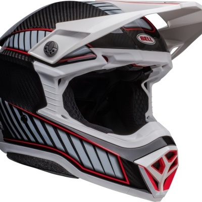 Capacete integral para motocross branco, preto e vermelho com logótipo BELL