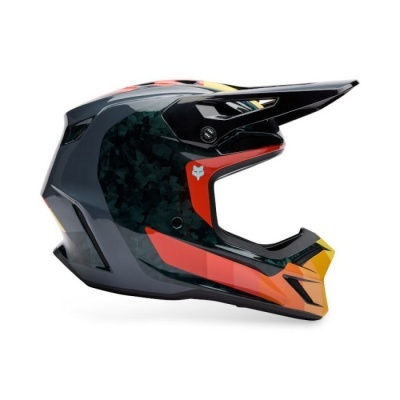 Capacete integral para motocross preto com vermelho, laranja e amarelo