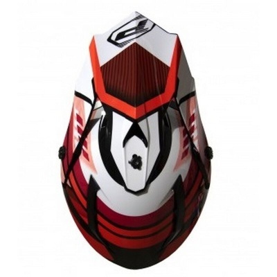 Capacete branco, vermelho e preto para motocross com design aerodinâmico