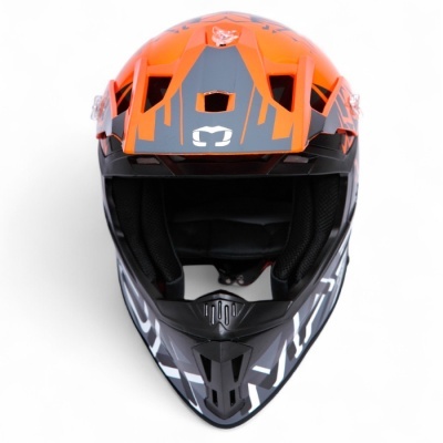 Capacete integral para motocross preto, laranja e branco com visor ajustável