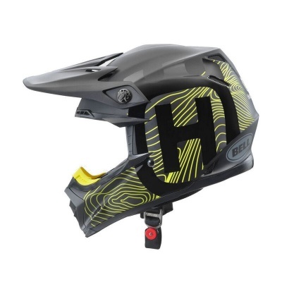 Capacete integral de ciclismo preto e amarelo com visor cinzento