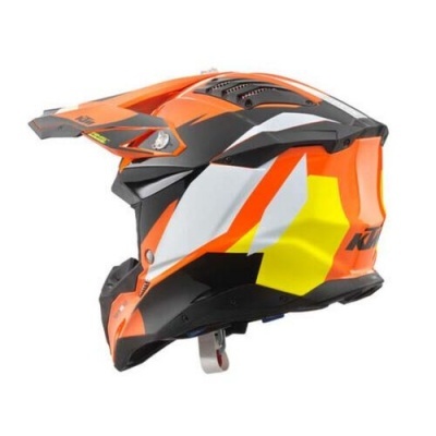 Capacete de motocross KTM laranja, preto, branco e amarelo
