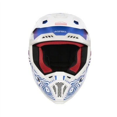 Capacete integral branco azul e vermelho para motocross com interior almofadado