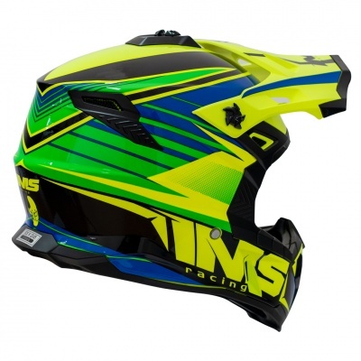 Capacete de motocross colorido com texto MS racing