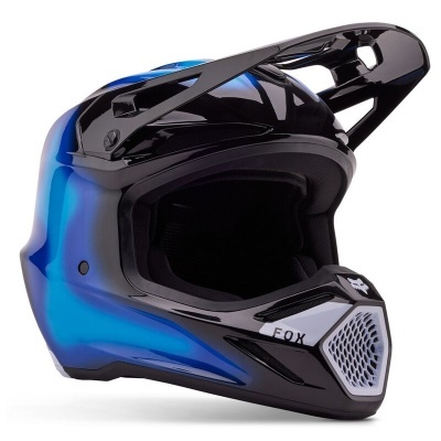 Capacete de motocross azul e preto com viseira e interior acolchoado preto