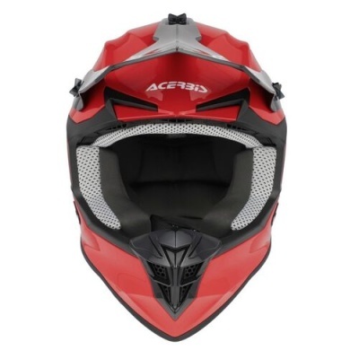 Capacete de motocross vermelho e preto ACERBIS visto de frente