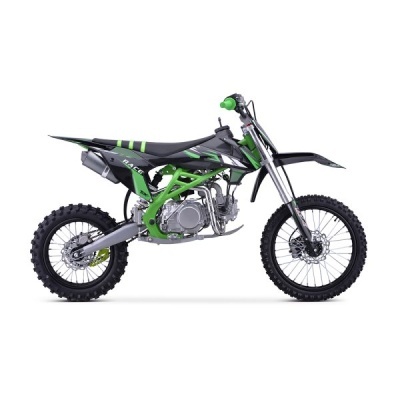 Motocross verde e preta com pneus cravados para terreno off-road