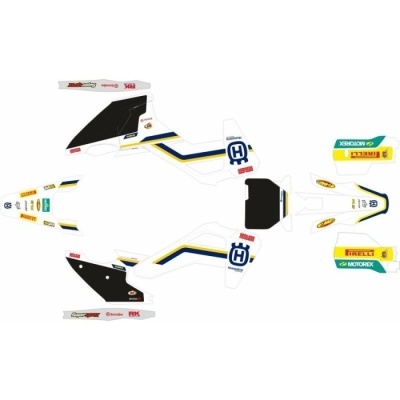 Adesivos para carenagem de mota com logótipos e cores azul, amarelo, preto e branco