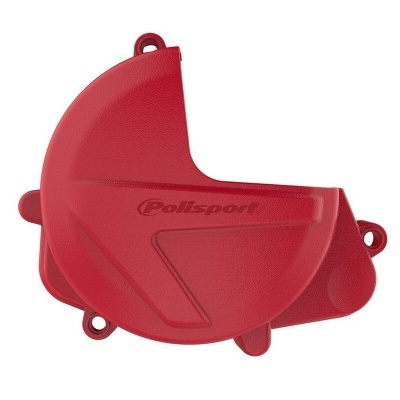 tampa de proteção vermelha em plástico para moto com texto Polisport