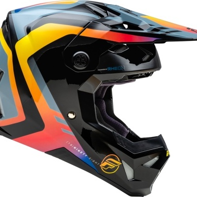 Capacete integral motocross colorido com visor e design aerodinâmico