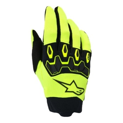 Luva desportiva amarela fluorescente com detalhes pretos e proteção nas costas da mão