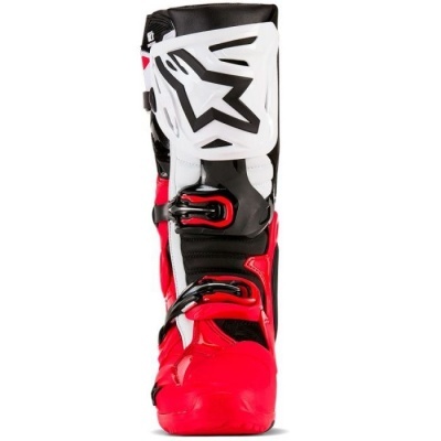Bota motocross Alpinestar vermelha, branca e preta com fivelas