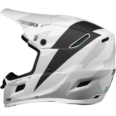 Capacete integral branco com detalhes pretos e cinza para motociclismo