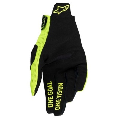 Luva desportiva preta e verde fluorescente com texto e logo