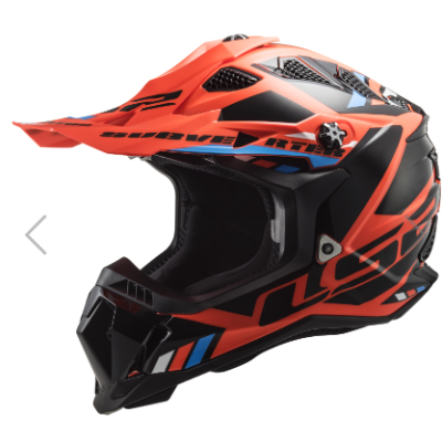 Capacete integral para motocross vermelho e preto com detalhes azuis
