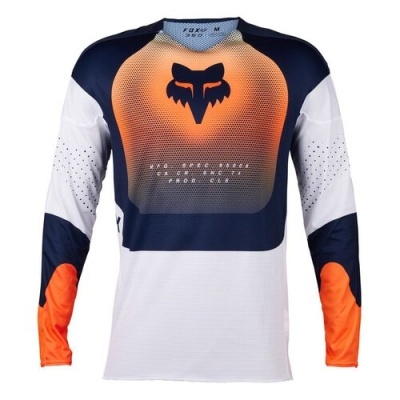 Camisola desportiva de manga comprida com padrão degradé laranja e azul escuro, branco e logótipo preto