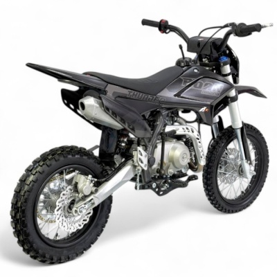 Motocross preta com detalhes em metal e texto THUNDER 110
