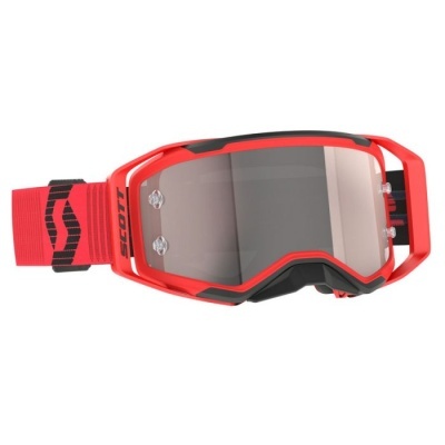 Óculos de protecção vermelhos Scott com lente cinza espelhada e fita vermelha